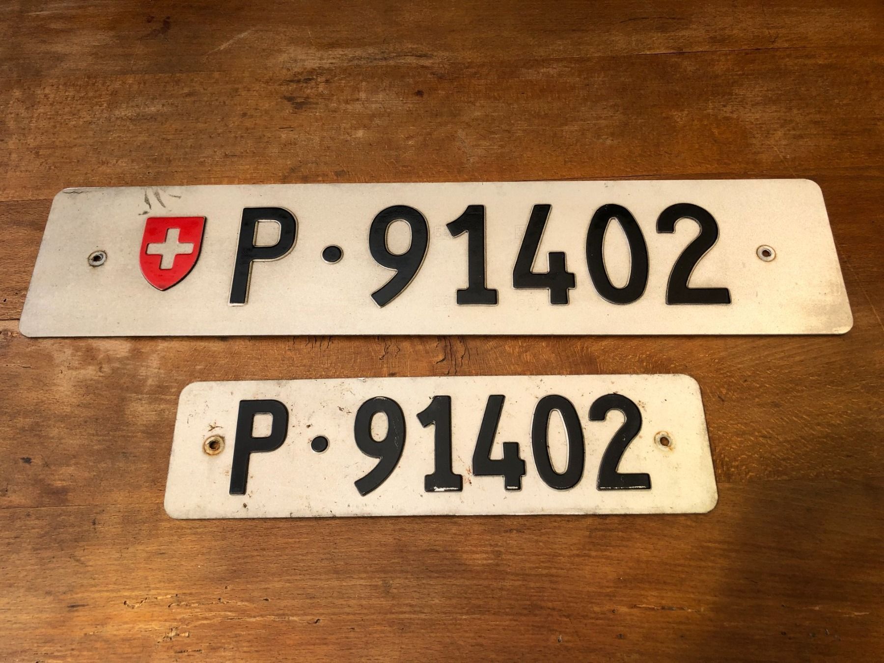 Insegne: 2x Nummernschild Post PTT 91402 ausrangiert – Usato da Küttigen venduto da Melisch1000