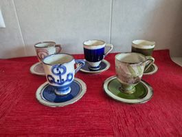 5 tasses et soucoupes terre cuite Willy Steinlli C70