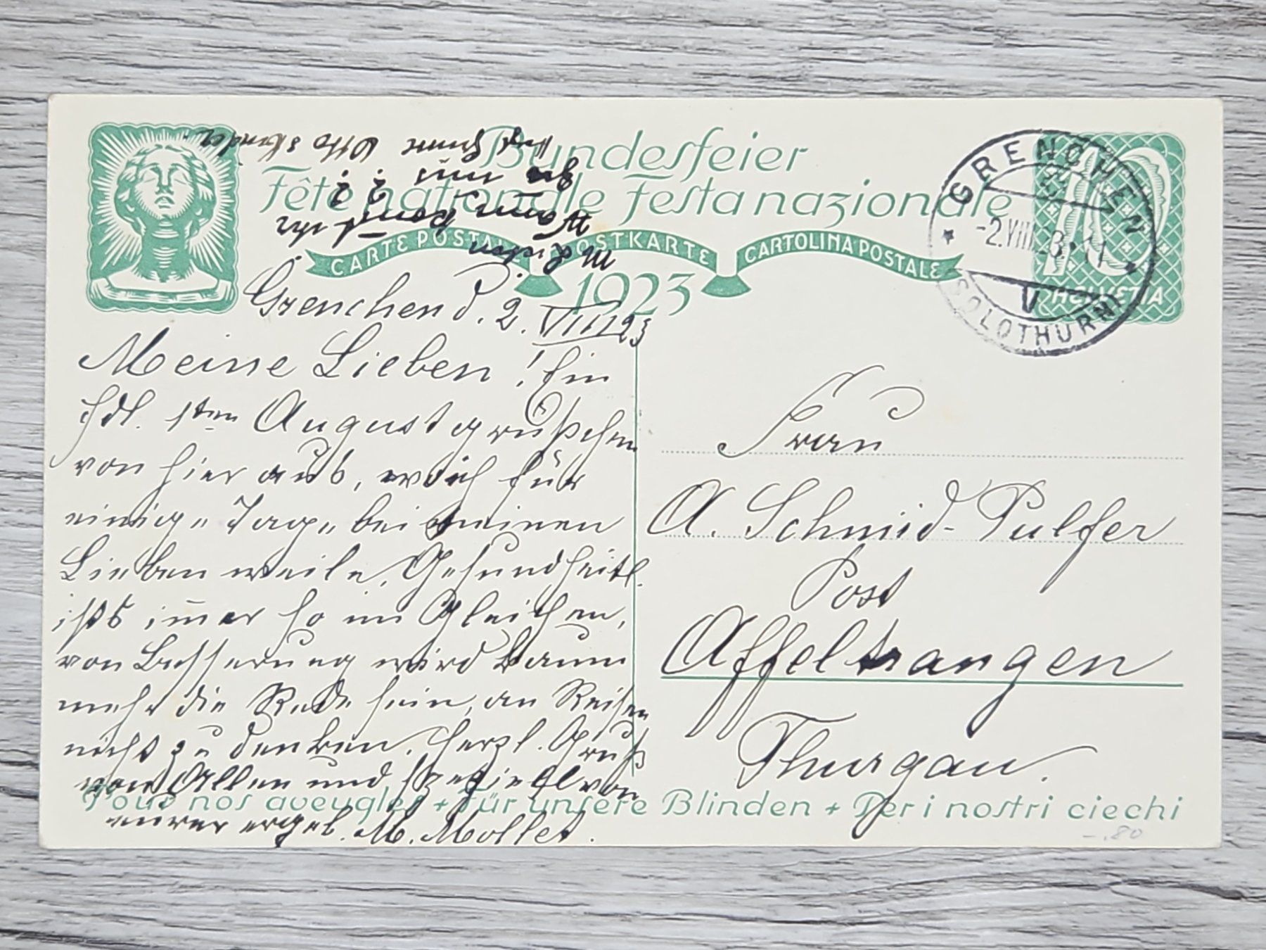 Tutti i francobolli: CL16 Carte Postale + Timbre Suisse 1923 – Usato da Cousset venduto da Patrick_Collections