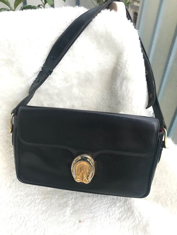 Gucci rare Sac main vintage noir boucle fer cheval dor