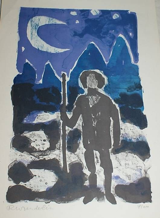 Grafica & Litografie: Lithographie von Rudolf Wunderlin (Wanderer) – Usato da Zürich venduto da 1.Simon