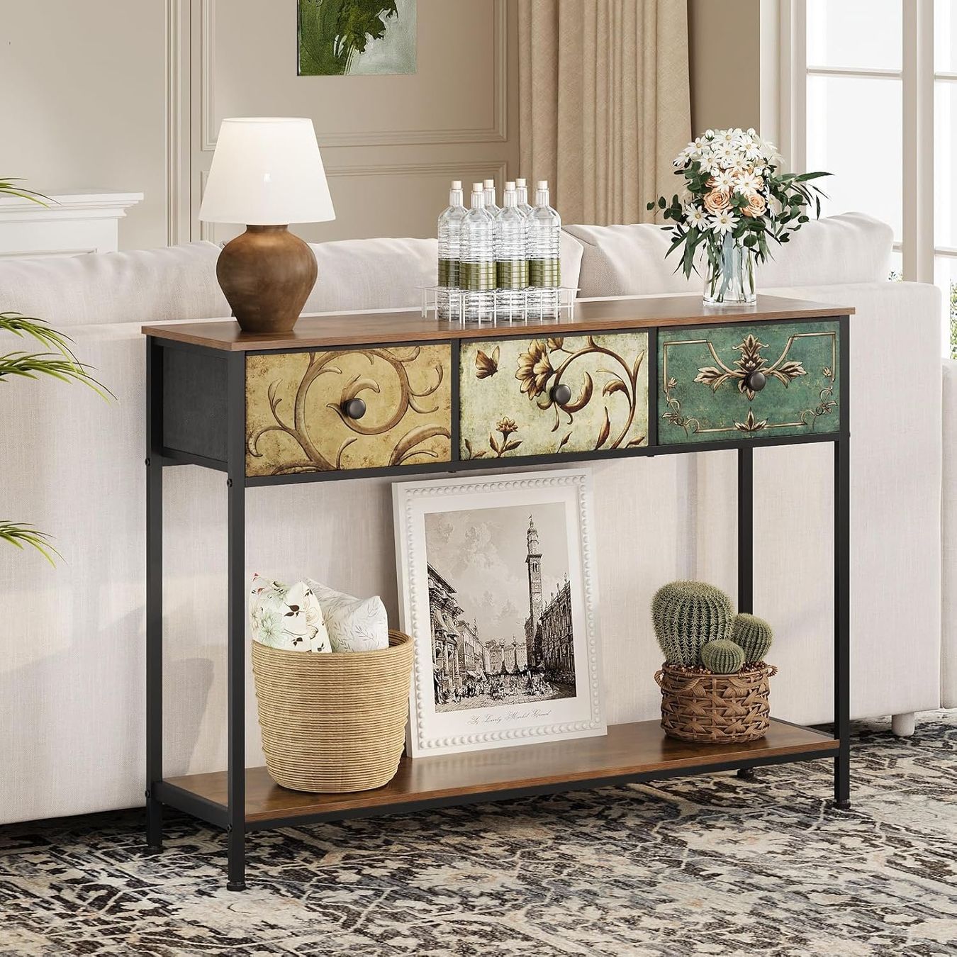 Tables: Konsolentisch mit 3 Stoffschubladen, Eingangtisch Vintage – Neuf avec emballage d'origine à Affoltern am Albis par scrapbooking 3