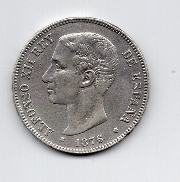 Tutti le monete: (1464) Spanien, 5 Pesetas, 1876, vz – Usato da Rüthi (Rheintal) venduto da erdnuessli1