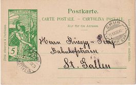 1900,Ganzsachenkarte Chur, Rassierklingenstempel
