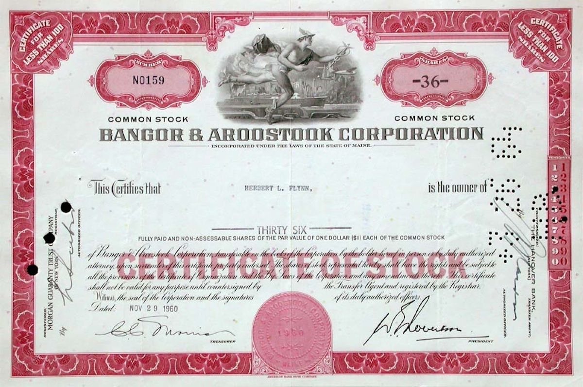 Documenti: Bangor & Aroostook Corporation - 1963 – Usato da Solothurn venduto da Sgasche