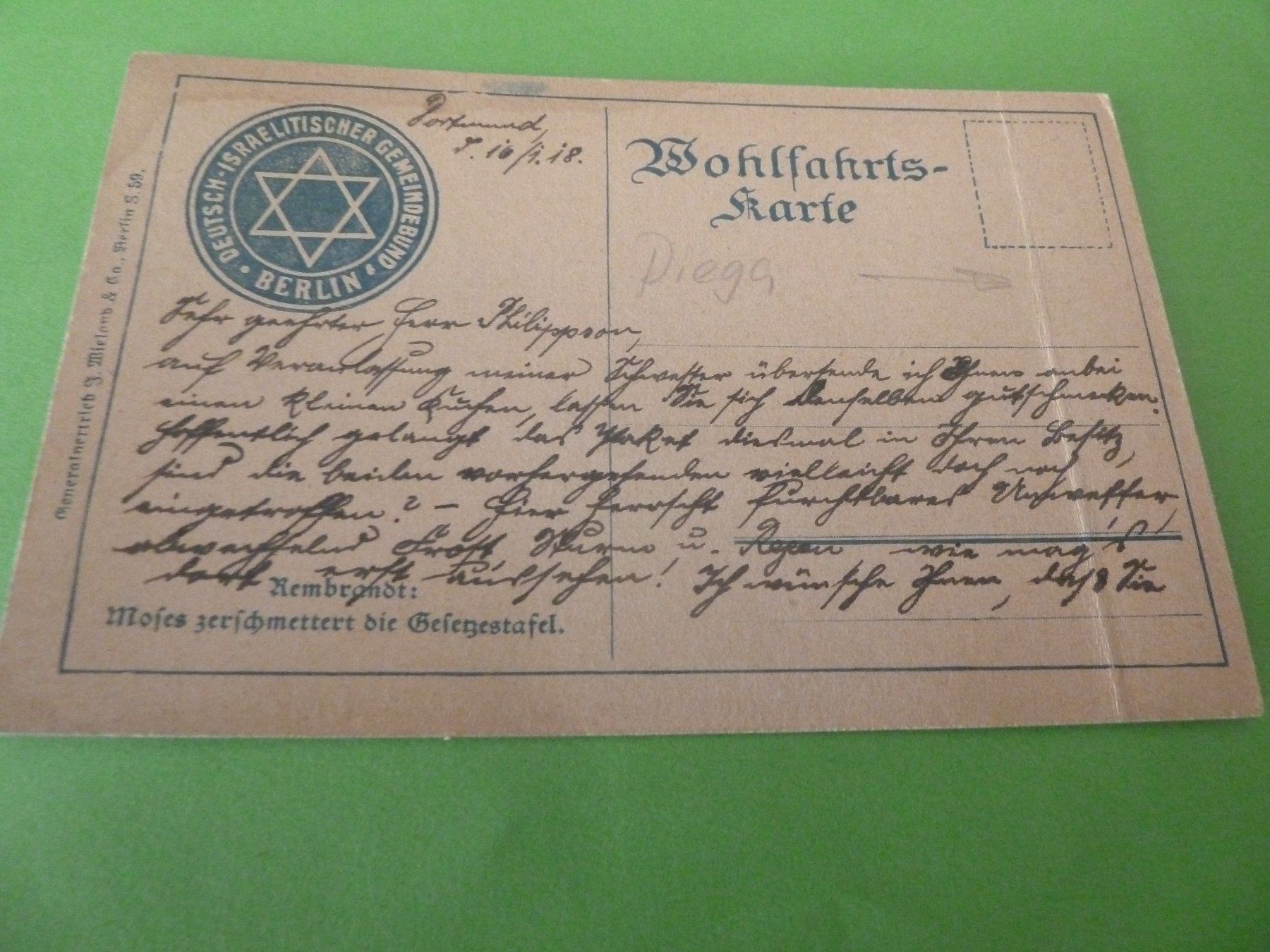 Cartes postales: Wohlfahrtsk. Deutsch-Israelitischer Gemeindebund Berlin 1926 – D'occasion à Rieden SG par jamilau 2