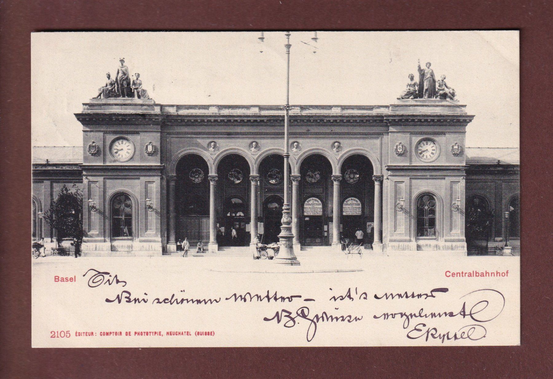 Cartoline postali: BASEL - Centralbahnhof - 1901 – Usato da Pully venduto da nicecards
