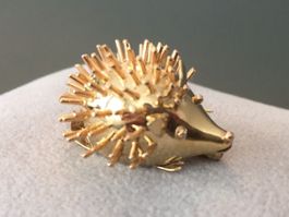 Herzige Igel-Brosche 18 Karat Gelbgold 750 Schmuck Gold