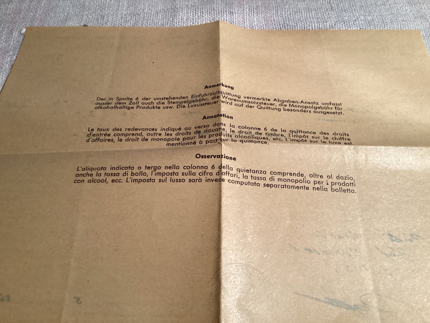 Dokumente: Douane  suisse quittance 1955 – Gebraucht aus Luc (Ayent) von Rebouille 3