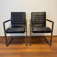 2er Set Vintage Freischwinger Stühle Leder schwarz (2v3)