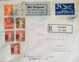 ZB52) 1924, Flugpostbref Grenchen - Zürich, Mischfrankatur