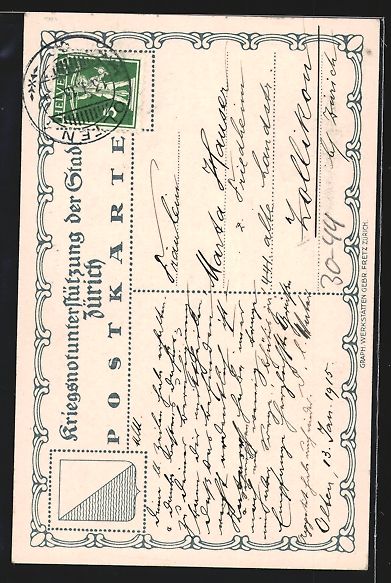 Cartoline postali: Zürich, Kriegsnot-Unterstützung, klein – Usato da Berlin venduto da bartko-reher 1
