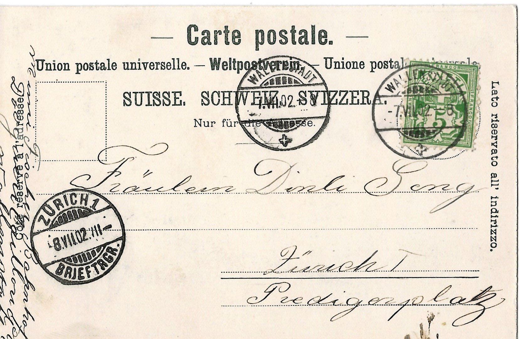 Ansichtskarten: Gruss aus Walenstadt, 1902 – Gebraucht aus Frauenfeld von Merk52 1