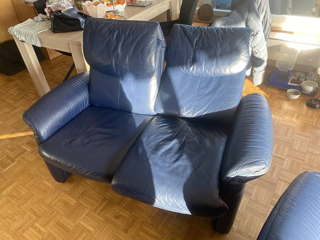Sofas: Sofa Couch 3erSet EURI Collection Leder Dunkelblau – D'occasion à Gunten par elk_5hw6 2