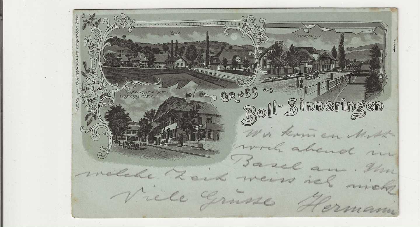 Ansichtskarten: Boll-Sinneringen, Litho, ca 1905 – Gebraucht aus Spiez von Niesen20