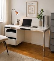 Schreibtisch Weiß mit Chromdetails  Büro Tisch 