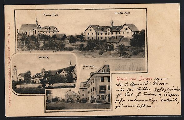 Cartes postales: Sursee, Handlung J. Meier-Huber, Kirche  – D'occasion à Berlin par bartko-reher