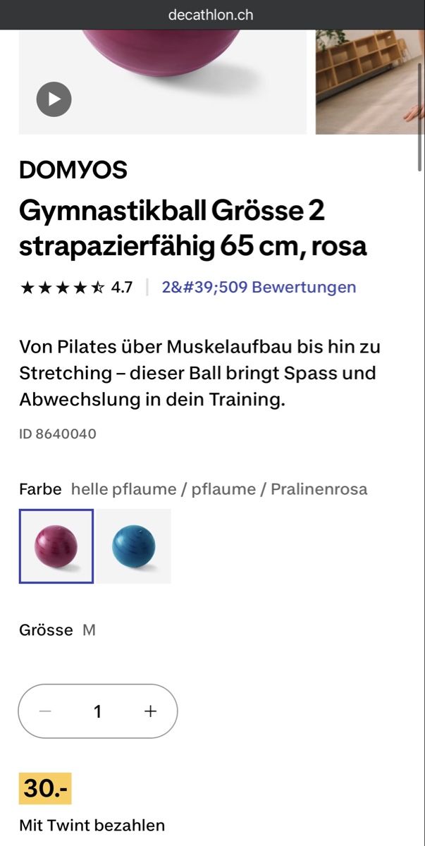 Decathlon Palloni: Gymnastikball Grösse 2 65 cm, rosa – Usato da Zürich venduto da GOJ_fr6c 8