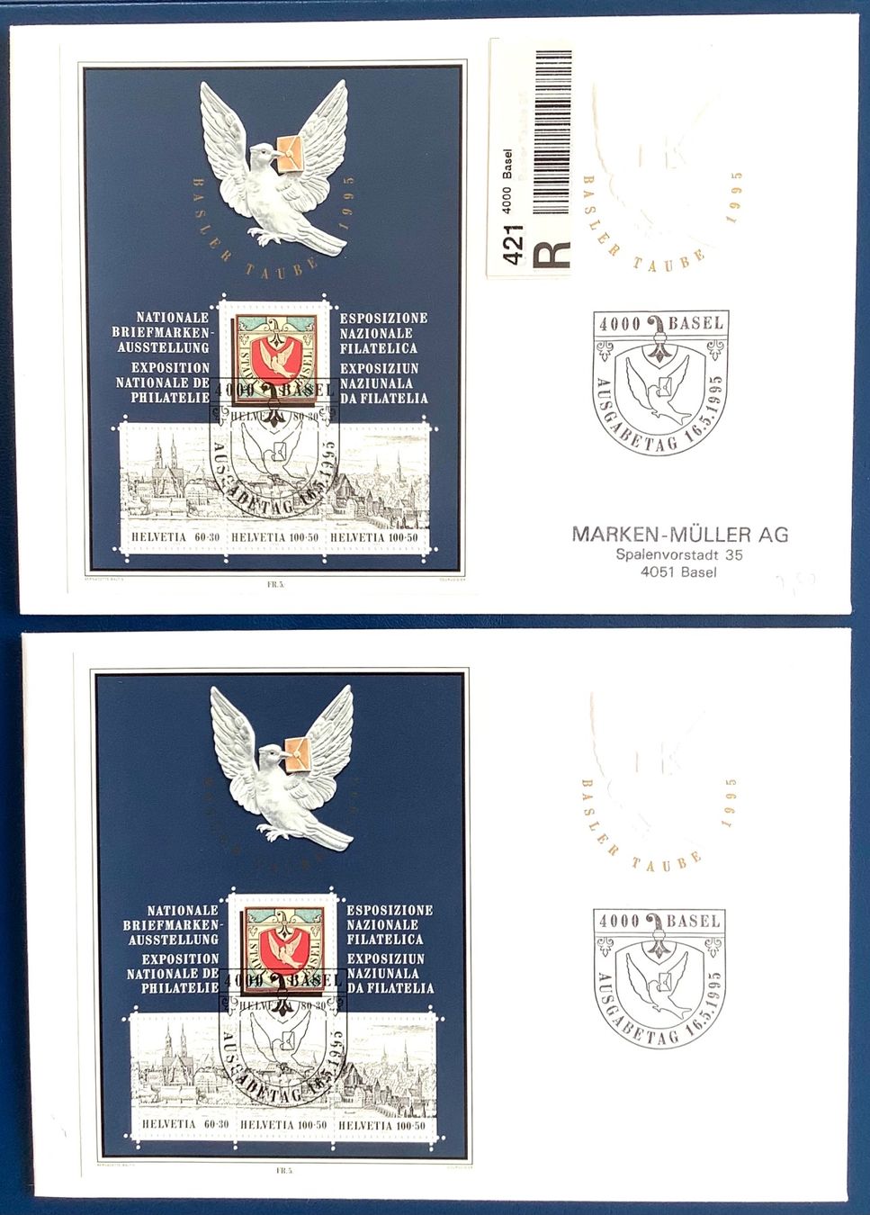 Tutti i francobolli: 1995 - FDC + R- FDC Sonderblock Basler Taube 95´ – Nuovo (secondo la descrizione) da Liestal venduto da Skunk02