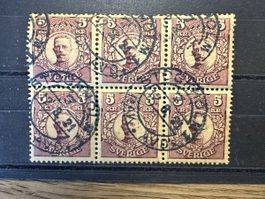 Schweden - 1918 6er Block 5 Kronen Mi 84
