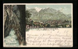 Litho Meiringen, Aareschlucht, Ortsansic