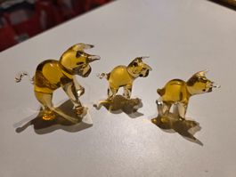 3 gelbe Glas Figuren Tiere