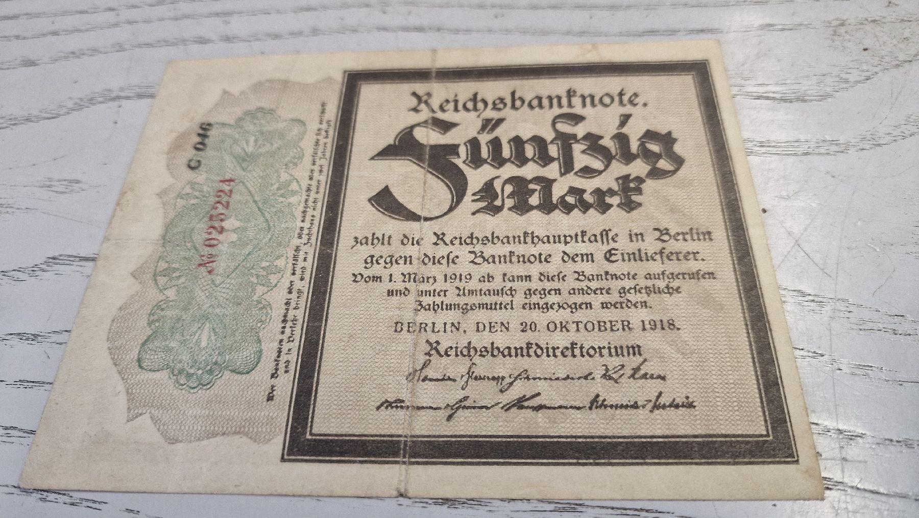 Banknoten: Seltene 50 Mark Reichsbahn-Note von 1918, top  – Gebraucht aus Herisau von MoneyisPower.AR