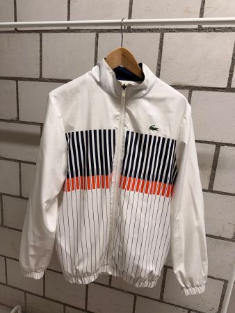Lacoste Jacke weiss gestreift mit Reissverschluss gebraucht