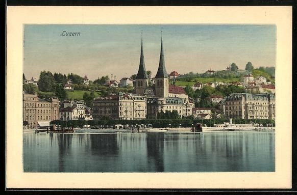 Ansichtskarten: AK Luzern, Uferpartie mit Kirche – Gebraucht aus Berlin von bartko-reher