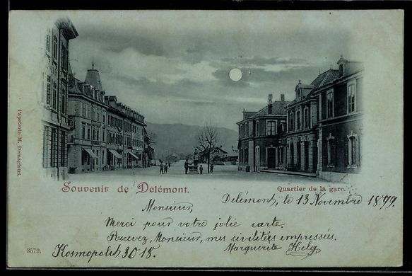 Cartes postales: Mondschein-AK Delémont, Quartier de la  – D'occasion à Berlin par bartko-reher