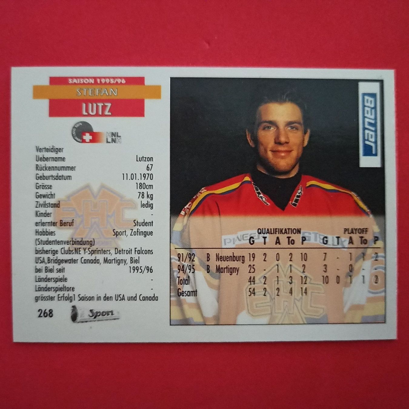 Sammelbilder & Trading cards: Stefan Lutz - EHC BIEL CARD - 1995/96 – Gebraucht aus Dübendorf von kb86_MOVIE 1
