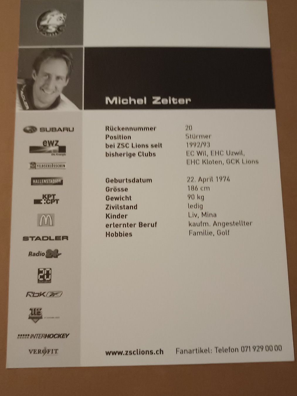 Autogramme: Michael Zeiter - ZSC - handsigniert – Gebraucht aus Menziken von Artographs 1