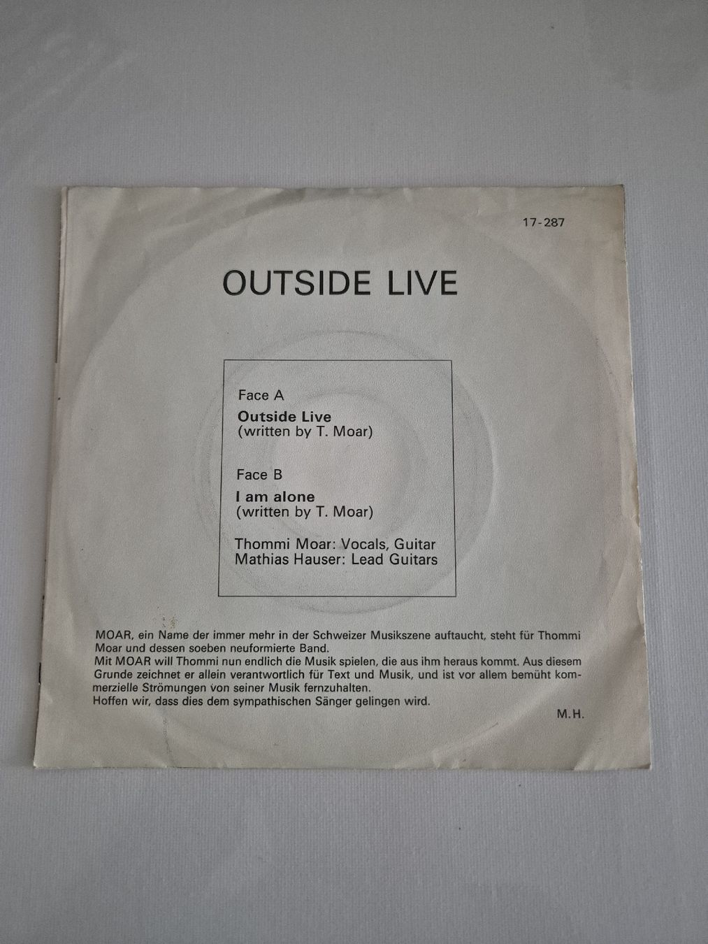 Vinyles: Thommi Moar - Outside Live / I Am Alone  - Single , CH – Neuf (Voir description) à Uster par newwave0 1
