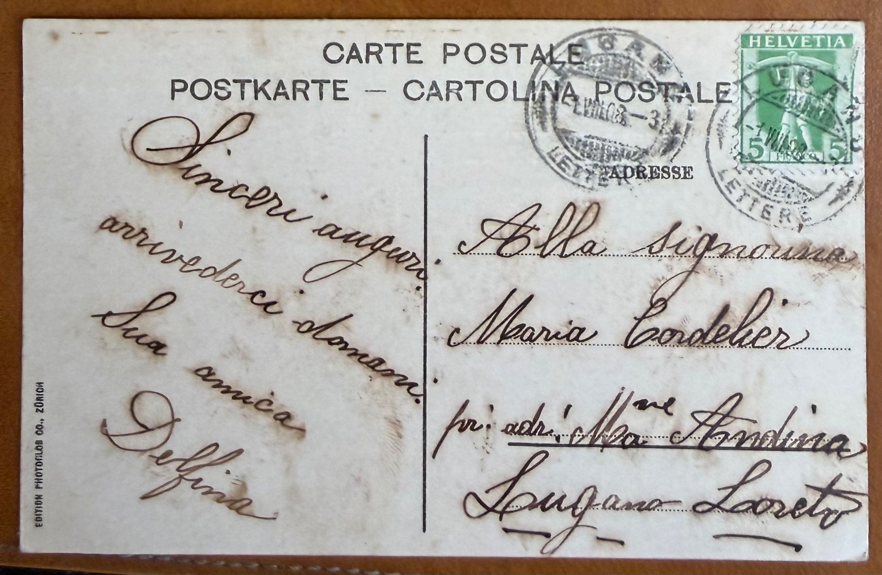 Cartoline postali: Lugano - Quai e Monte San Salvatore 1908 – Usato da Lutry venduto da Ediego 1