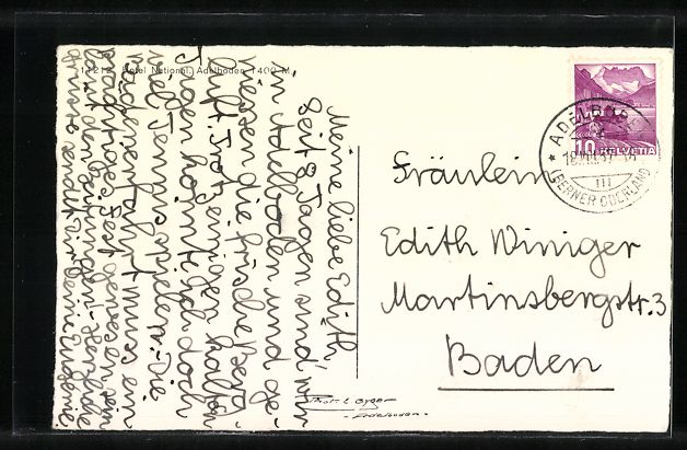 Cartoline postali: AK Adelboden, Hotel National, 1937 – Usato da Berlin venduto da bartko-reher 1