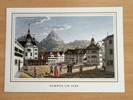 Postkarte Ansicht Schwyz um 1830 mit Mythen
