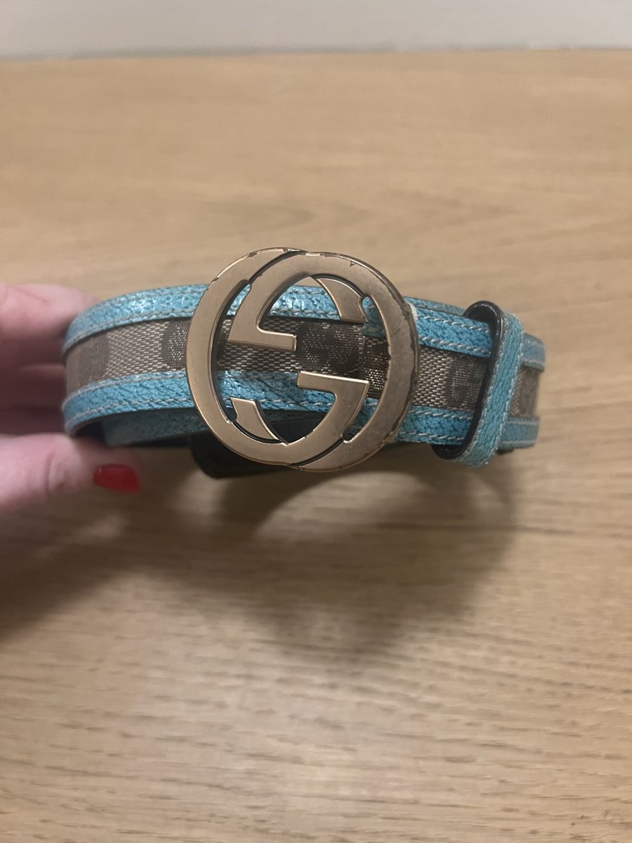 Gucci Cinture: Gucci Gürtel GG Belt Türkis/Braun Gr 85 – Usato da Ebmatingen venduto da dartim