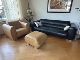 Brühl-Ledersofa, Sessel und Hocker gebraucht, guter Zustand