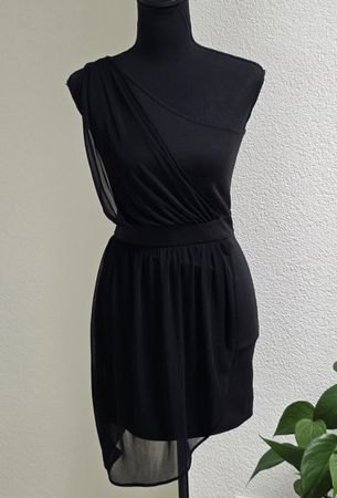 Kleid Schwarz One-Shoulder Chiffon Grösse S