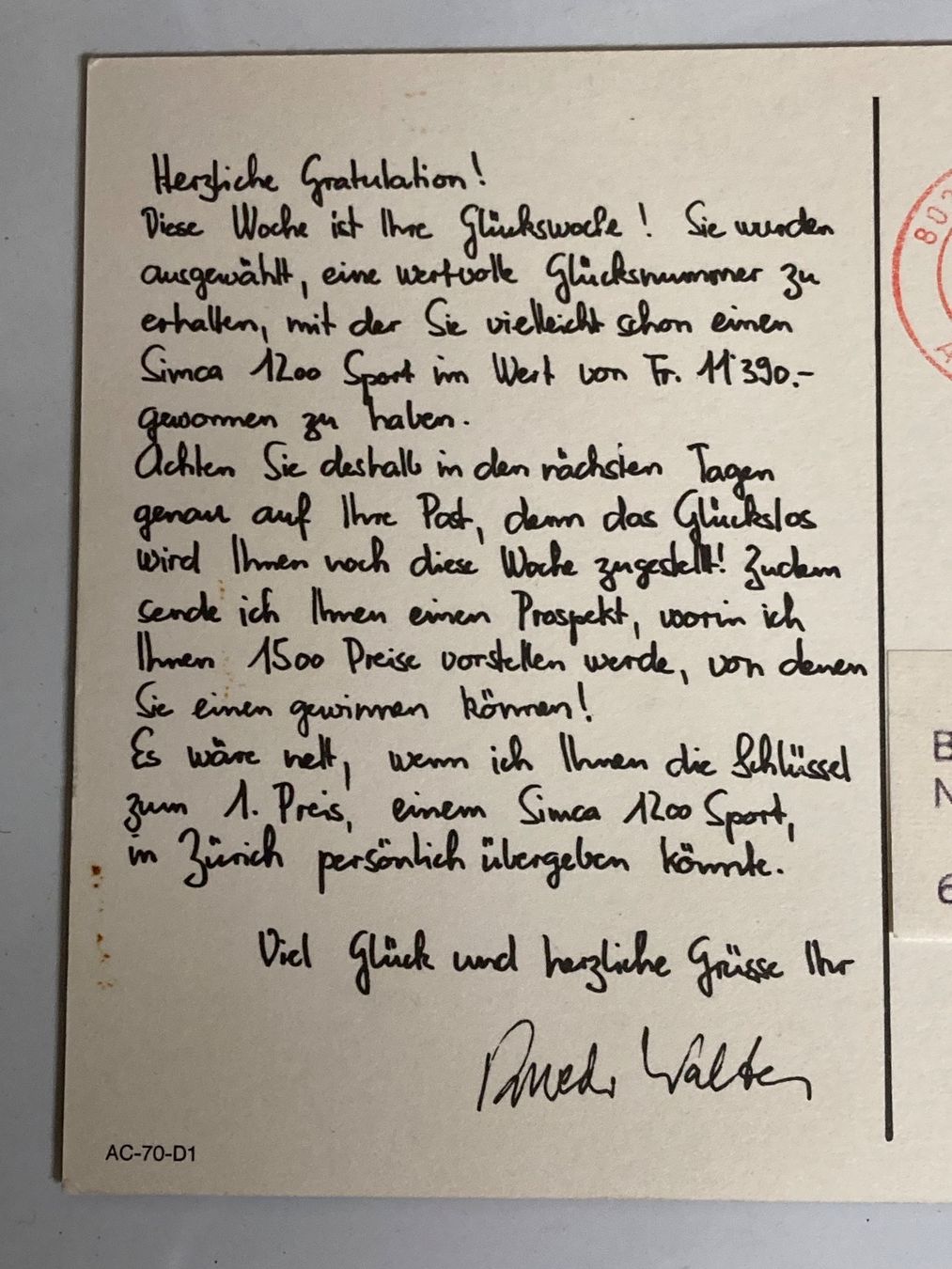 Cartoline postali: Ruedi Walter Karte1970 – Usato da Horw venduto da adler65 3