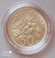 SINGAPORE - 50 CENTS 1987 - EXZELLENT IN MUENZKAPSEL