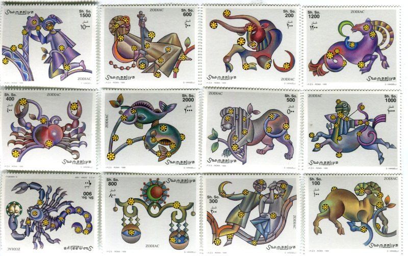 Tutti i francobolli: Briefmarken "Zodiak". Somalia – Nuovo e nell'imballaggio originale da Basel venduto da Butsch5