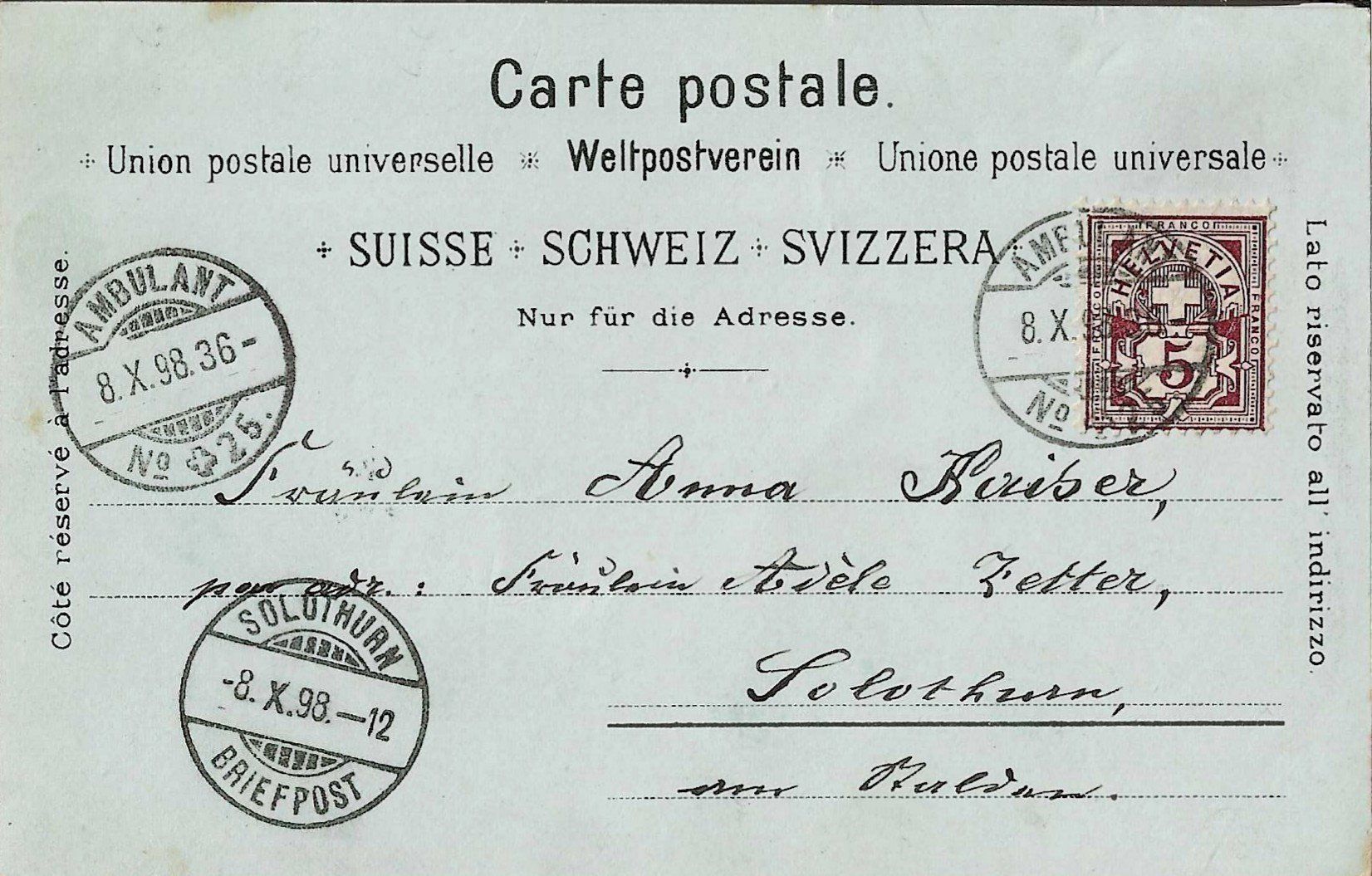 Cartoline postali: Karte Rorschach 1898 – Usato da Zürich venduto da Philacat11 1