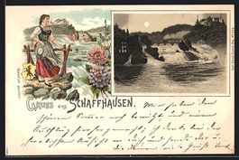 Litho Schaffhausen, Rheinfall bei Mondsc