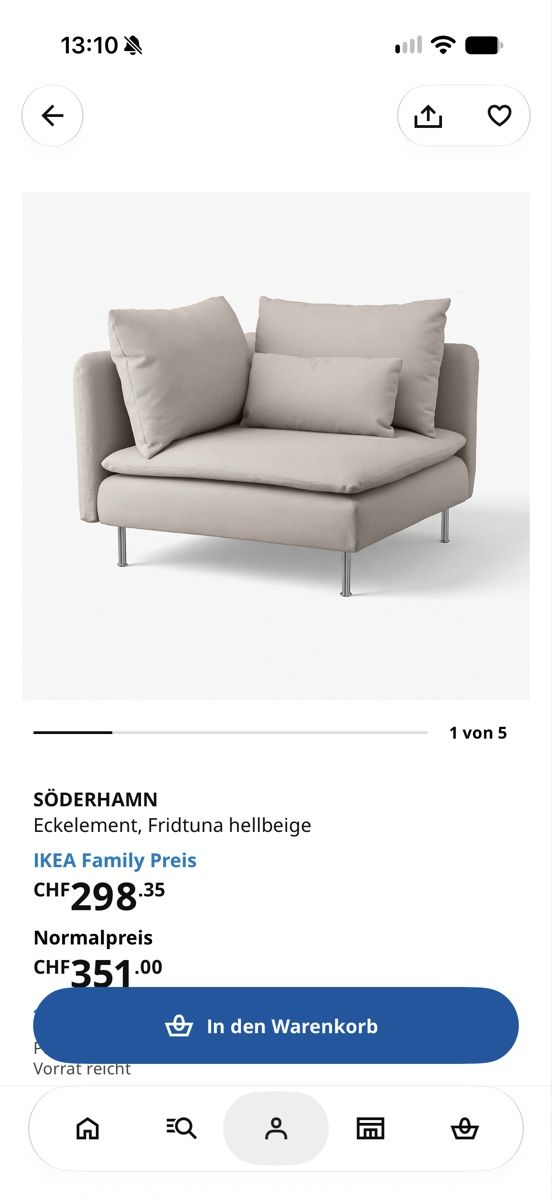 Divani: IKEA Söderhamn Eckelement Fridtuna hellbeige – Usato da Wädenswil venduto da philip.w 4