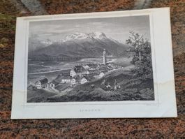 Antike Lithographie Ansicht Samaden, G.M. Kurz sculp.