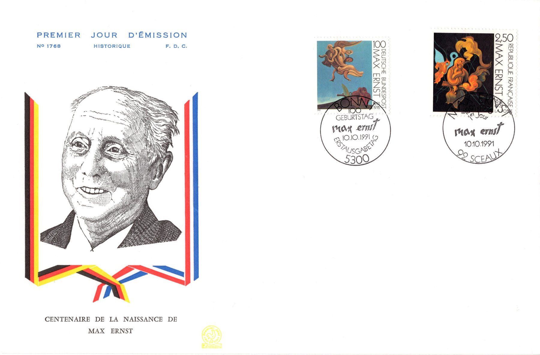 Tous les timbres: 100 Geburtstag von Max Ernst - Combo-FDC mit BRD Marke – D'occasion à Eglisau par Chperfins