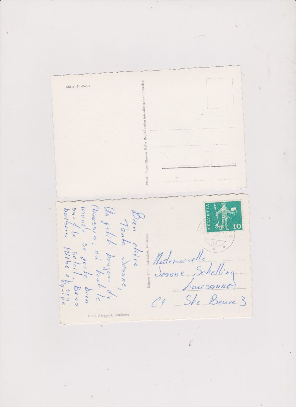 Cartoline postali: 2 cartes postales vue aérienne de Châtel-St-Denis – Usato da Bex venduto da Canouille 1