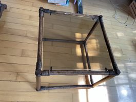 Rattan Beistelltisch mit Rauchglas HxBxT 48x58x58