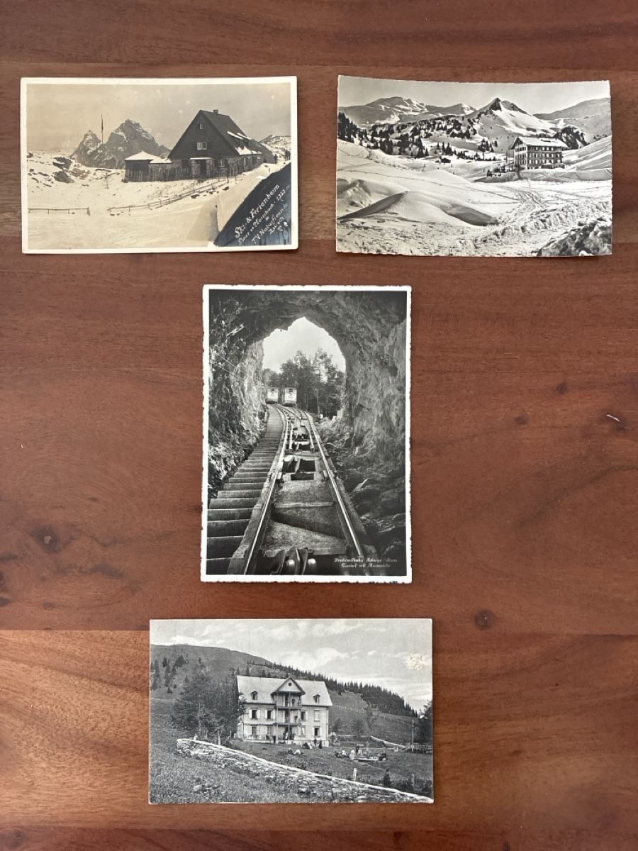 Cartoline postali: 7 Ansichtskarten Schweiz von der Stoosbahn SZ – Usato da Oftringen venduto da Cla.vD.74
